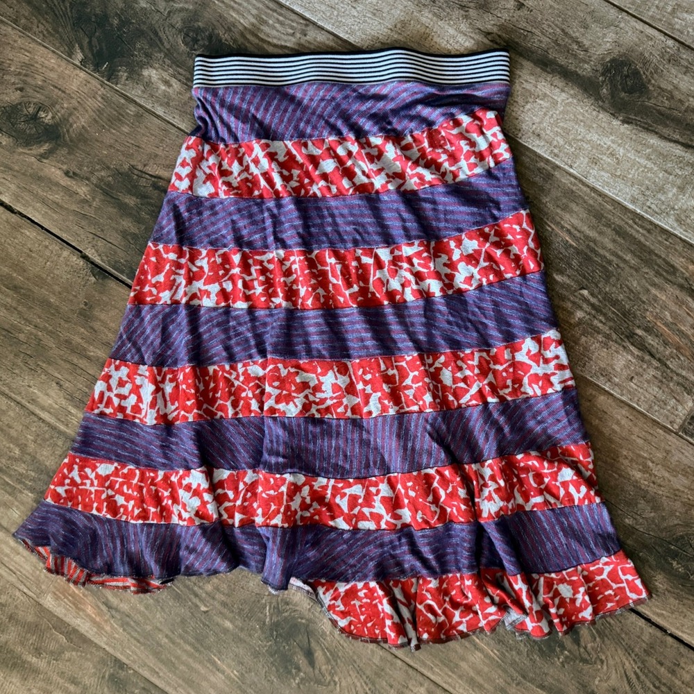 Aimee G Womens Boho Mixed-Print Tiered Asymmetrical Skirt, Red Purple,M